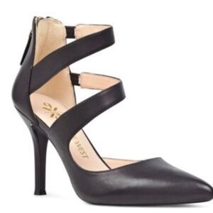 Black leather strappy heel